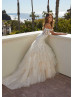 Lace Tulle Tiered Princess Wedding Dress With Detachable Straps